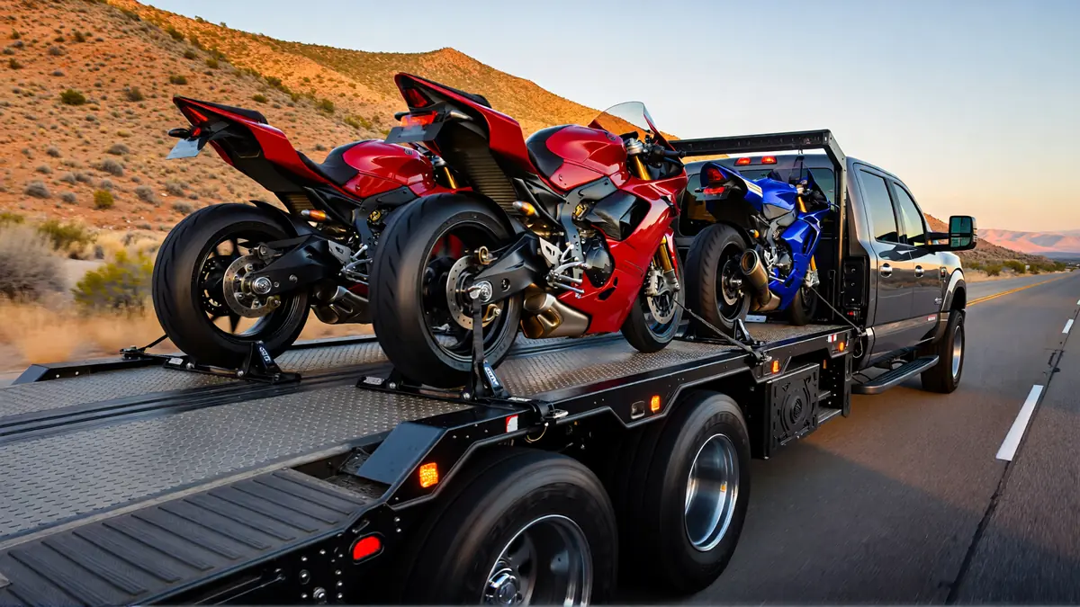 Motorcycle being loaded onto transport trailer
