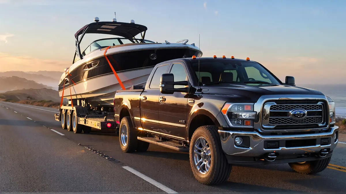 RV and boat transport on trailer